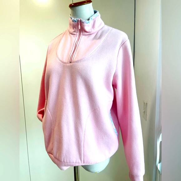 Vintage y2K Sweatshirt Pink Plaid Coastal Grannycore Pockets Coastal beachy Sz S - Picture 2 of 9